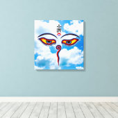 Wisdom-ogen van boeddha - Bodhnath - tempelogen Canvas Afdruk (Insitu (Houten vloer))