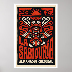Wisdom Uil Poster Vet Rode en Zwarte Folk Art
