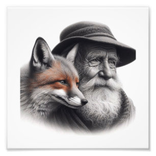 Wisdom & Wild: Ouder Man met Fox Wall Art Foto Afdruk