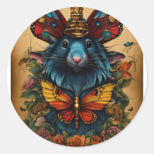 Wisdom Wings: Cyberpunk Vlinder Rat King Tattoo Ronde Sticker