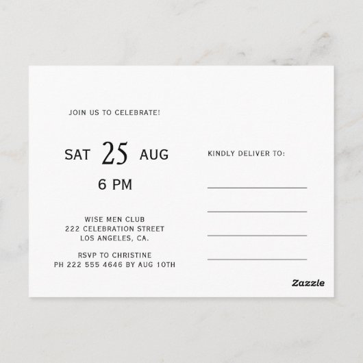 Wise 80 zwart-wit mannen verjaardagsuitnodiging briefkaart (Achterkant)