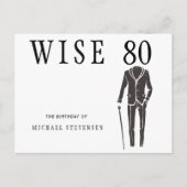 Wise 80 zwart-wit mannen verjaardagsuitnodiging briefkaart (Voorkant)