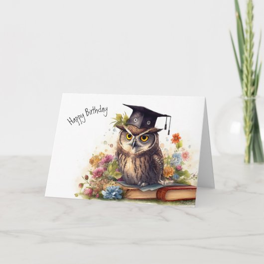 Wise and Clever Owl - School Library Book Birthday Kaart (Voorkant)