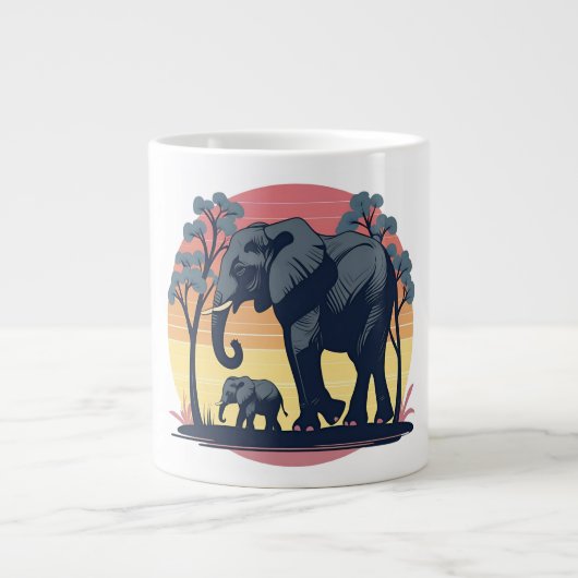 Wise and Wild – Retro Olifantenfamilie Zonsonderga Grote Koffiekop (Voorkant)