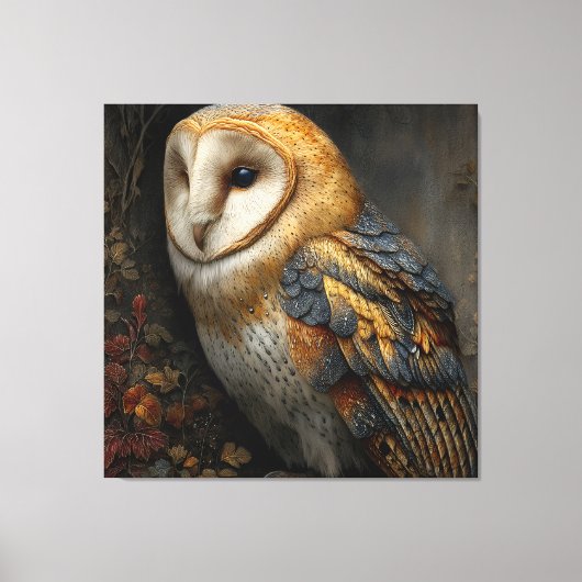 Wise Barn Owl Perched on Ancient Canvas Afdruk (Voorkant)