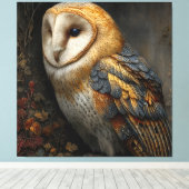 Wise Barn Owl Perched on Ancient Canvas Afdruk (Insitu (Houten vloer))