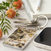 Wise Brown die naar je kijkt voeg je naam toe Sleutelhanger (Voorkant Rechts)