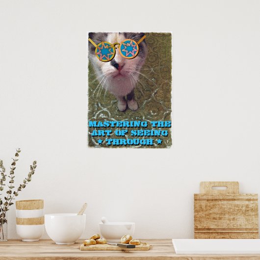 Wise Cat met grappige bril Poster (Keuken)