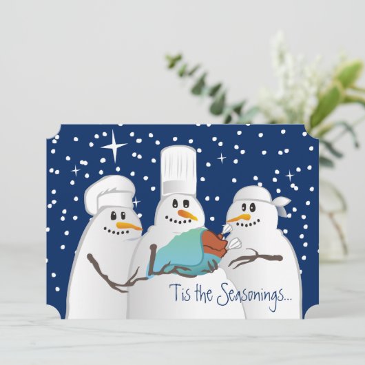 Wise chef-koks sneeuwpoppen kalkoen baby culinaire feestdagenkaart (Staand voorkant)