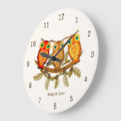 Wise & Cozy – Drie Oranje Uilen Kunst Grote Klok (Hoek)