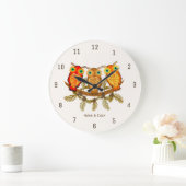 Wise & Cozy – Drie Oranje Uilen Kunst Grote Klok (Huis)