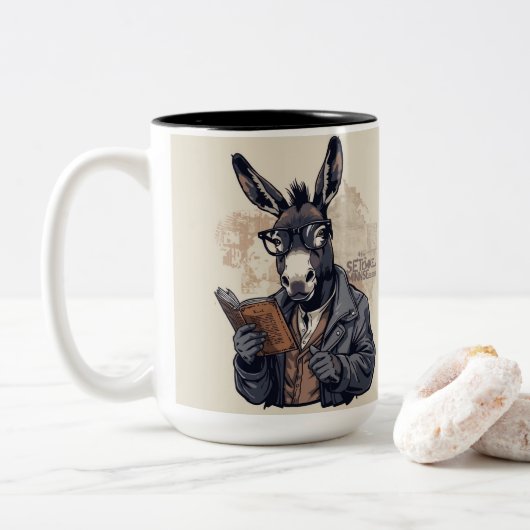 Wise Donkey — Mug Tweekleurige Koffiemok (Met donut)