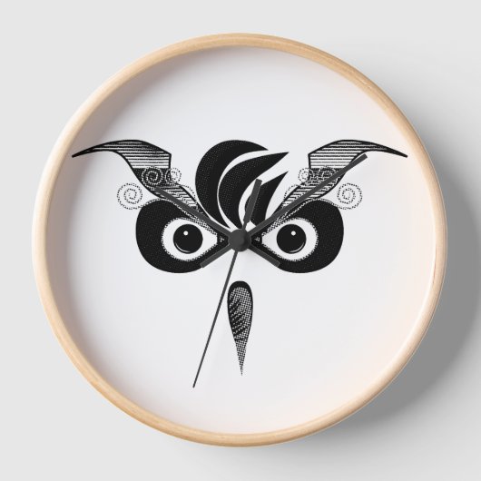 Wise Eyes Wandklok: Black Owl Design (Voorkant)