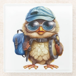 Wise Little Traveler - Kind Uil met rugzak Glazen Onderzetter