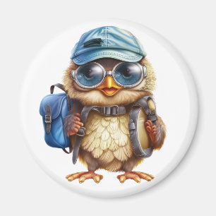 Wise Little Traveler - Kind Uil met rugzak Magneet