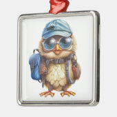 Wise Little Traveler - Kind Uil met rugzak Metalen Ornament (Links)