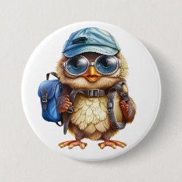 Wise Little Traveler - Kind Uil met rugzak Ronde Button 7,6 Cm