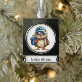 Wise Little Traveler - Kind Uil met rugzak Verzilverd Banner Ornament