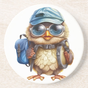 Wise Little Traveler - Kind Uil met rugzak Zandsteen Onderzetter