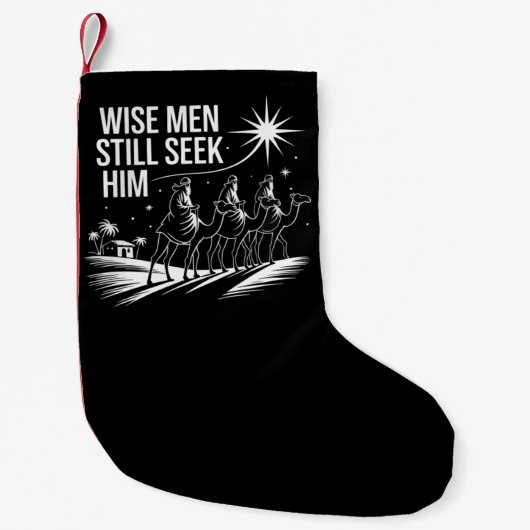 Wise Mannen zoeken hem nog steeds Christelijk Kers Kleine Kerstsok (Voorkant)