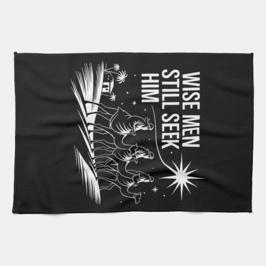 Wise Mannen zoeken hem nog steeds Christelijk Kers Theedoek (Horizontaal)