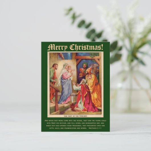 Wise Men Christmas Card with Bible Verse Feestdagenkaart (Staand voorkant)