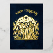 Wise Men Foil on Blue Folie Feestdagenkaart (Voorkant)