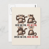 Wise No Evil Monkeys Humor Briefkaart (Voorkant / Achterkant)