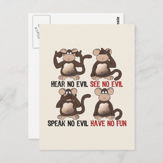 Wise No Evil Monkeys Humor Briefkaart (Voorkant / Achterkant)