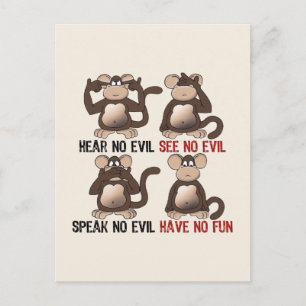 Wise No Evil Monkeys Humor Briefkaart