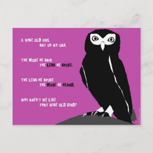 Wise Old Owl Briefkaart in Cerise