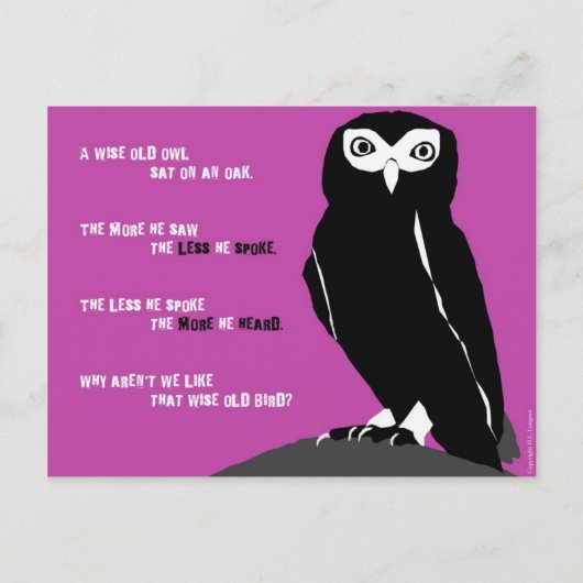 Wise Old Owl Briefkaart in Cerise (Voorkant)