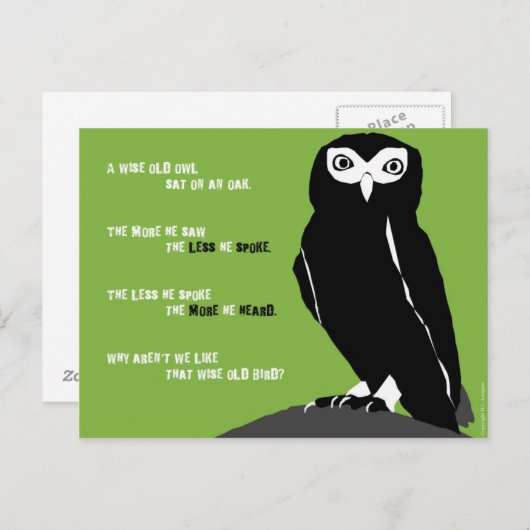 Wise Old Owl Briefkaart in Green (Voorkant / Achterkant)