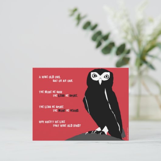 Wise Old Owl Briefkaart in Red (Staand voorkant)