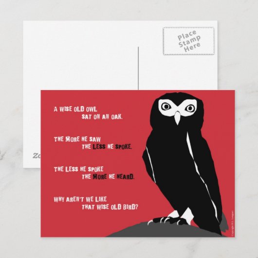 Wise Old Owl Briefkaart in Red (Voorkant / Achterkant)