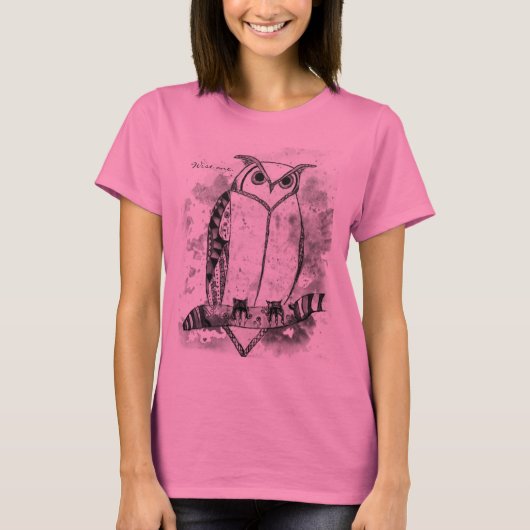 Wise One Patterned Art Design Owl T-shirt (Voorkant)