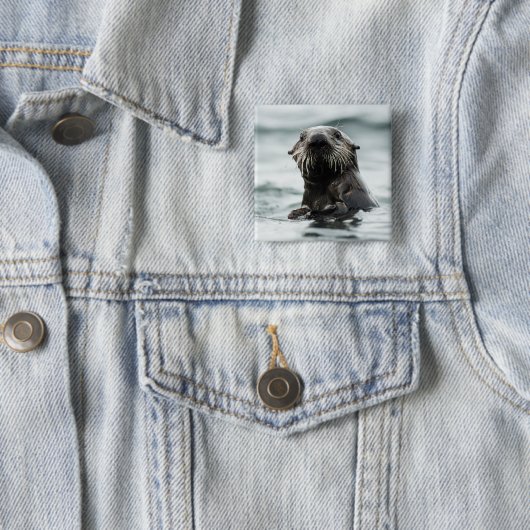 Wise Otter Vierkante Button 5,1 Cm (In situ)
