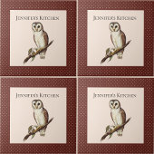  Wise Owl 2 met bruine en Cream Polka Dots Tegeltje