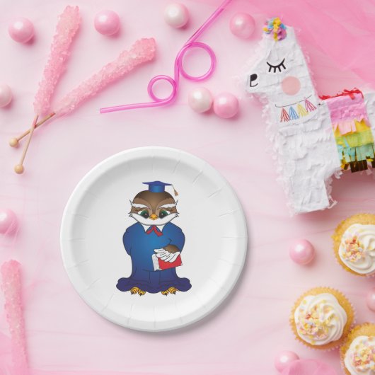 Wise Owl Afstuderen Schattigee Scholar Bird Papieren Bordje (Feest)
