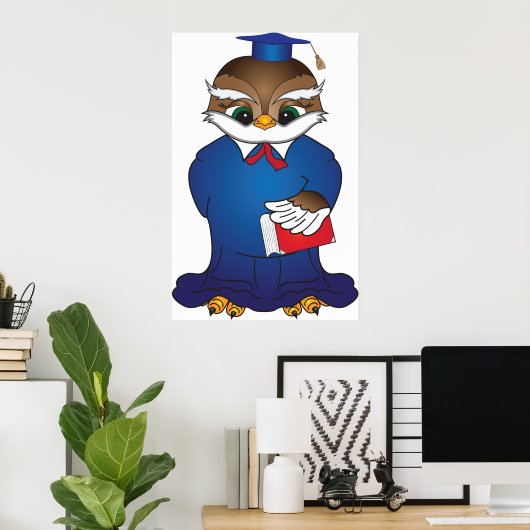 Wise Owl Afstuderen Schattigee Scholar Bird Poster (Thuiskantoor)