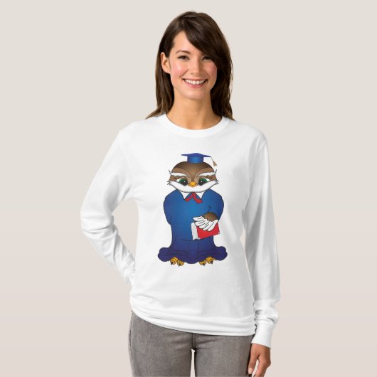 Wise Owl Afstuderen Schattigee Scholar Bird T-shirt (Voorkant volledig)