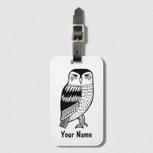 Wise Owl Black op White Luggage Bagagelabel