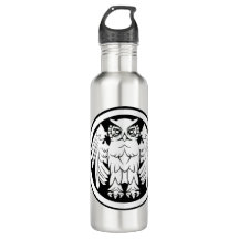 wise_owl_elegant_hand_draw_geometric_Water Bottle