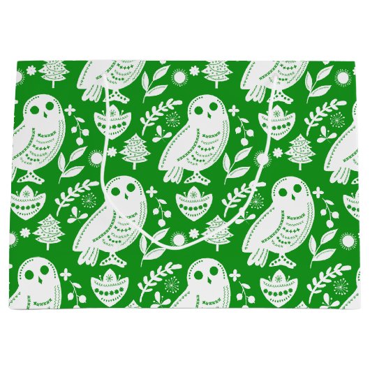 Wise Owl Folk Art Green Holiday Groot Cadeauzakje (Voorkant)