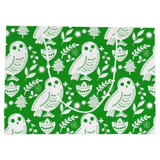 Wise Owl Folk Art Green Holiday Groot Cadeauzakje (Achterkant)