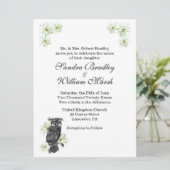 Wise Owl Green Flowers Wedding Invitation Kaart (Staand voorkant)