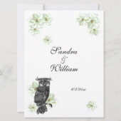Wise Owl Green Flowers Wedding Invitation Kaart (Achterkant)
