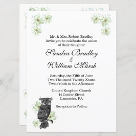 Wise Owl Green Flowers Wedding Invitation Kaart