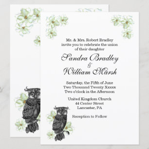 Wise Owl Green Flowers Wedding Invitation Kaart