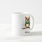 Wise Owl in Glasses & Scarf Custom Name Mug Koffiemok (Voorkant rechts)